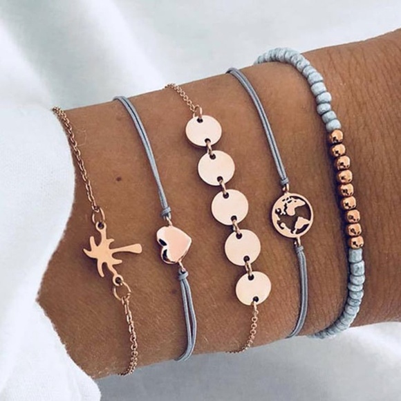**FELICE* 5-Pc Blue x Gold Fashion Bracelet Set - Picture 1 of 4